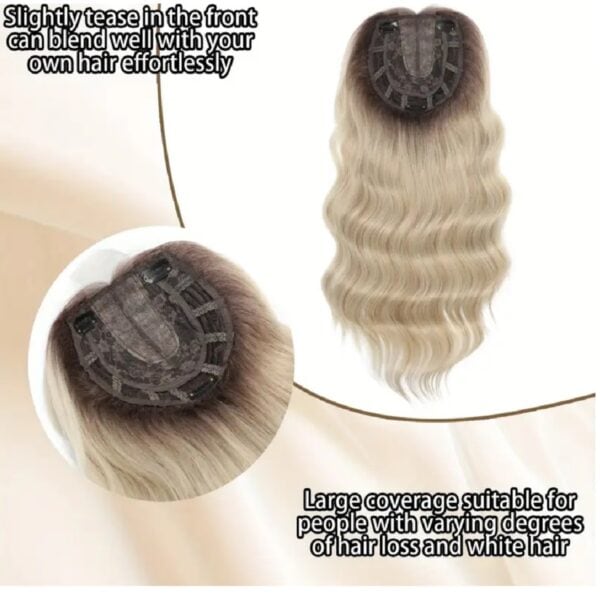 Γυναικείο Topper Τουπέ κορυφής μαλλιών με κλιπ μεγάλης επιφάνειας και Lace Front (ραμμένο σε διαφάνεια) - Ξανθό blonde wavy 20 inches - Image 3