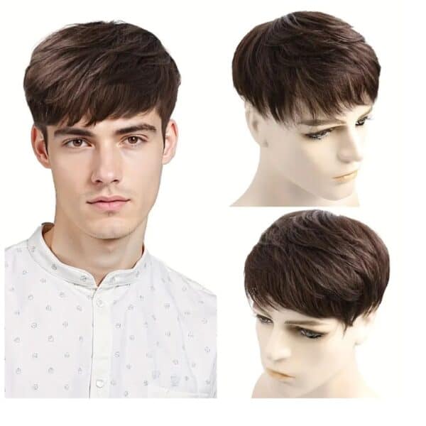 Ανδρικό Topper / Τουπέ κορυφής από φυσική τρίχα σε καστανό σκούρο χρώμα 10 inches - Image 3