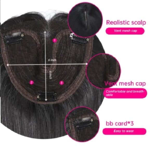 Γυναικείο Topper Τουπέ κορυφής μαλλιών με κλιπ Full Lace ( ραμμένο σε διαφάνεια)  - Μαύρo Black 24 inches - Image 4