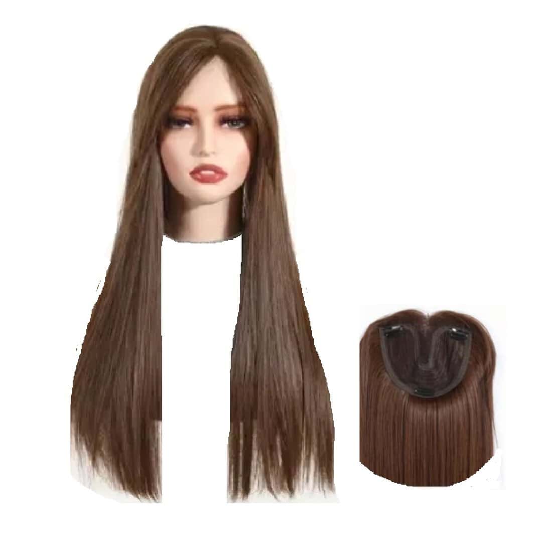 ligt-brown-topper-long-24-inches Γυναικείο Topper Τουπέ κορυφής μαλλιών με κλιπ Full Lace ( ραμμένο σε διαφάνεια) - Καστανό Brown 24 inches - Image 1