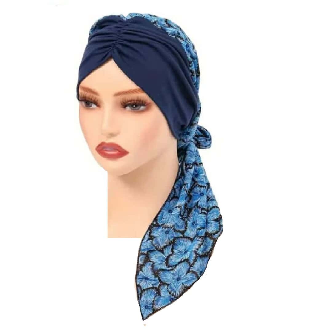 long-turban-woman-blue-strass Γυναικείο Υφασμάτινο Μαλακό Τουρμπάνι μαλλιών Flowers blue long( Μπλε) - Image 1