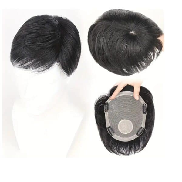 Ανδρικό Topper-Τουπέ κορυφής με κλιπ μεγάλης επιφάνειας φυσική τρίχα- Μαύρο χρώμα - Image 4