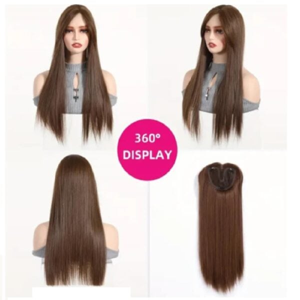 Γυναικείο Topper Τουπέ κορυφής μαλλιών με κλιπ Full Lace ( ραμμένο σε διαφάνεια)  - Καστανό Brown 24 inches - Image 3