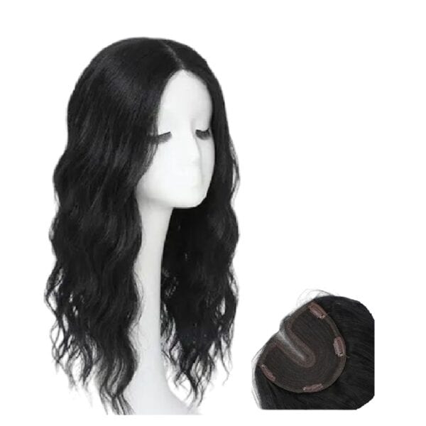 Topper- Τουπέ κορυφής με κλιπ μεγάλης επιφάνειας  με lace front (αόρατη εφαρμογή)- Μαύρο χρώμα 18 inches - Image 5