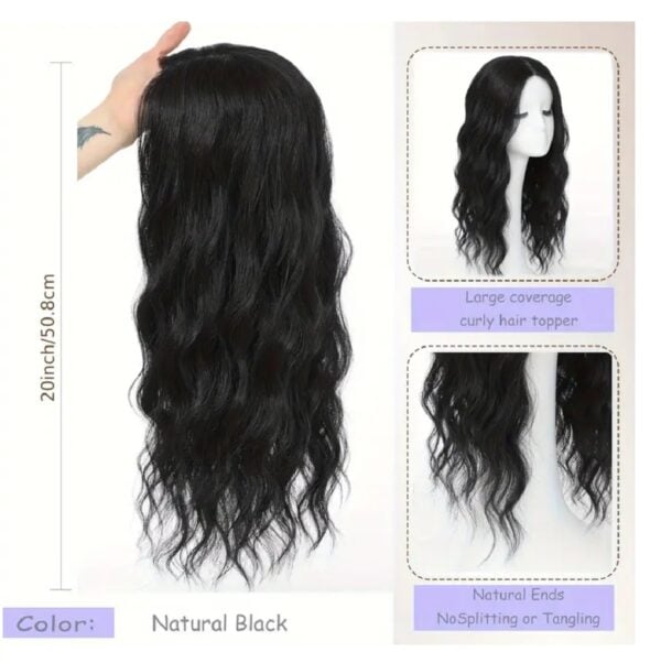 Topper- Τουπέ κορυφής με κλιπ μεγάλης επιφάνειας  με lace front (αόρατη εφαρμογή)- Μαύρο χρώμα 18 inches - Image 4