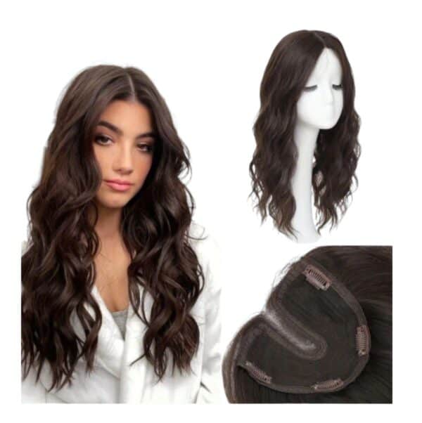 Γυναικείο Topper Τουπέ κορυφής μαλλιών με κλιπ Full Lace ( ραμμένο σε διαφάνεια) Curly - Dark Brown καστανό  20 inches - Image 2