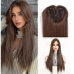 Γυναικείο Topper Τουπέ κορυφής μαλλιών με κλιπ Full Lace ( ραμμένο σε διαφάνεια)  - Καστανό Brown 24 inches - Image 2