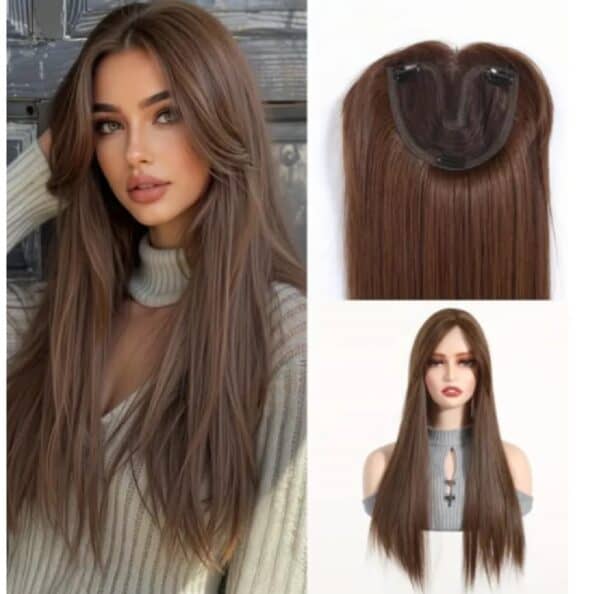 Γυναικείο Topper Τουπέ κορυφής μαλλιών με κλιπ Full Lace ( ραμμένο σε διαφάνεια)  - Καστανό Brown 24 inches - Image 2