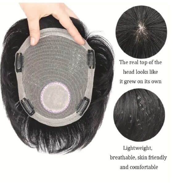 Ανδρικό Topper-Τουπέ κορυφής με κλιπ μεγάλης επιφάνειας φυσική τρίχα- Μαύρο χρώμα - Image 2