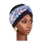 Γυναικείο Υφασμάτινο  Μαλακό Τουρμπάνι  μαλλιών Flowers blue beauty ( μαύρο)
