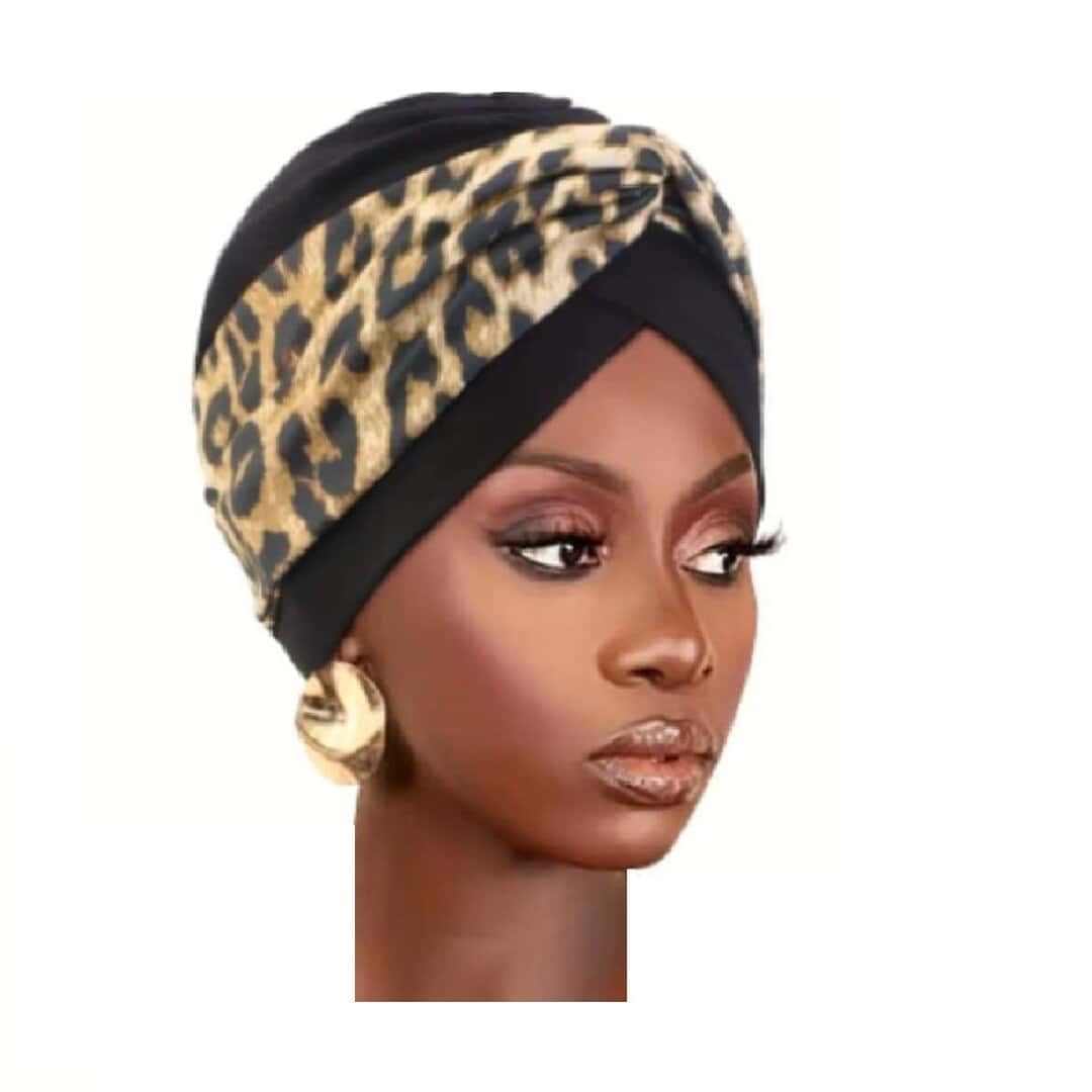 turban-leopard-beauty-woman-cotton Γυναικείο Υφασμάτινο Μαλακό Τουρμπάνι μαλλιών Leopard beauty (μάυρο) - Image 1