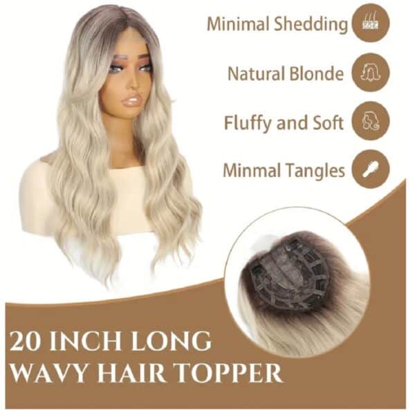 Γυναικείο Topper Τουπέ κορυφής μαλλιών με κλιπ μεγάλης επιφάνειας και Lace Front (ραμμένο σε διαφάνεια) - Ξανθό blonde wavy 20 inches - Image 4