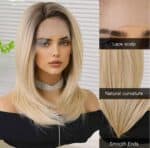 Γυναικεία περούκα Full lace 13x6 (αόρατη εφαρμογή) σε Ξανθό με σκούρη ρίζα συνθετική υψηλής ποιότητας 18 inches - Image 5