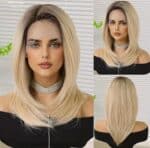 Γυναικεία περούκα Full lace 13x6 (αόρατη εφαρμογή) σε Ξανθό με σκούρη ρίζα συνθετική υψηλής ποιότητας 18 inches - Image 2