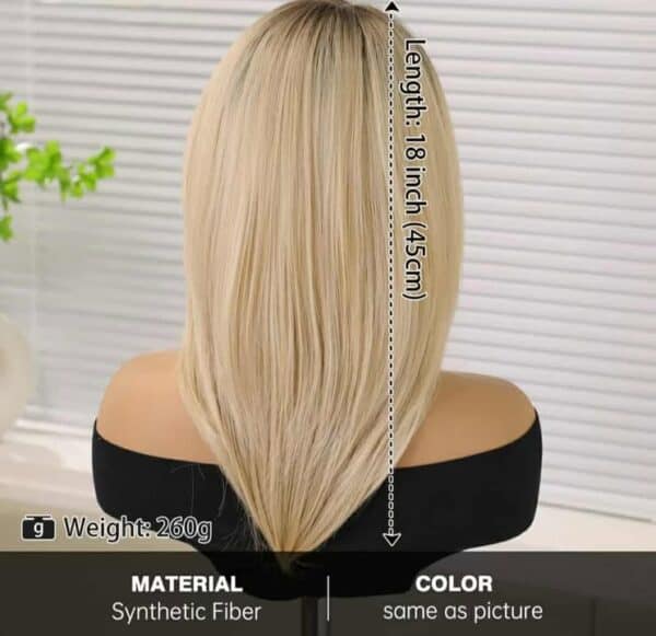 Γυναικεία περούκα Full lace 13x6 (αόρατη εφαρμογή) σε Ξανθό με σκούρη ρίζα συνθετική υψηλής ποιότητας 18 inches - Image 4