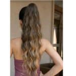 Ποστίς Αλογοουρά curly Ponytail συνθετική τρίχα υψηλής ποιότητας με κλάμερ- Καστανό με ανταύγειες χρώμα 65 cm - Image 2