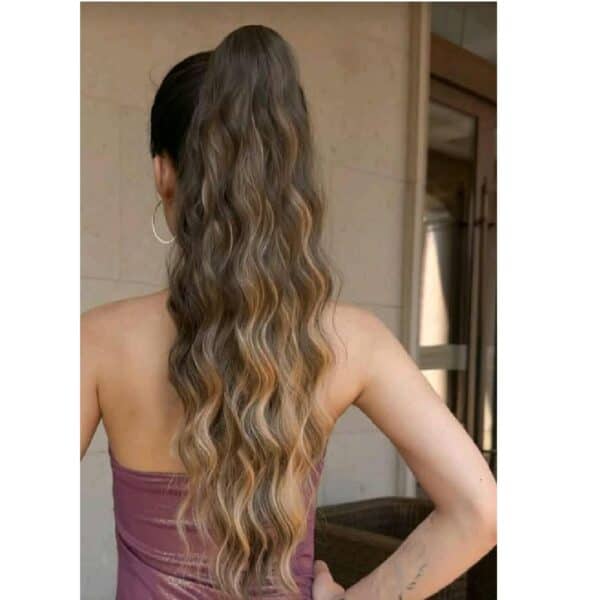 Ποστίς Αλογοουρά curly Ponytail συνθετική τρίχα υψηλής ποιότητας με κλάμερ- Καστανό με ανταύγειες χρώμα 65 cm - Image 2