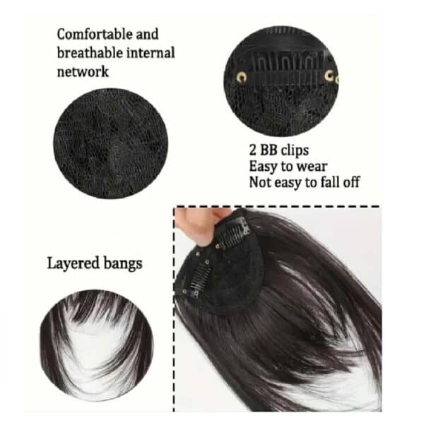 Φράντζα Ποστίς με 2 κλιπ και ραβώμενη σε  Μαύρο χρώμα - Image 3