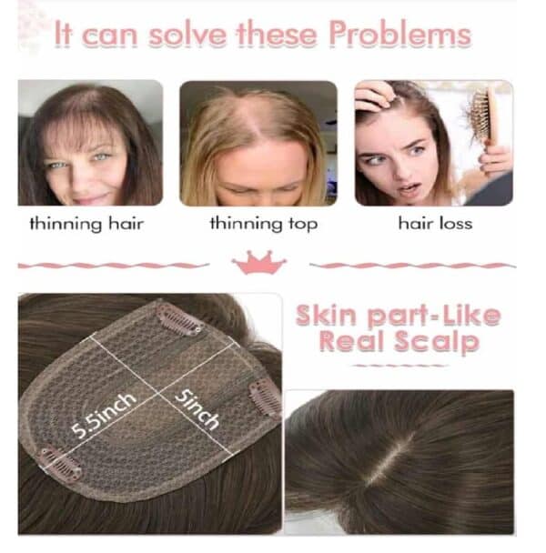 Γυναικείο Topper Τουπέ κορυφής μαλλιών με κλιπ μεγάλης επιφάνειας  14 inches - Καστανό με ανταύγειες - Image 4