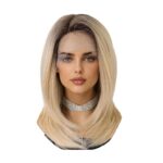 Γυναικεία περούκα Full lace 13x6 (αόρατη εφαρμογή) σε Ξανθό με σκούρη ρίζα συνθετική υψηλής ποιότητας 18 inches