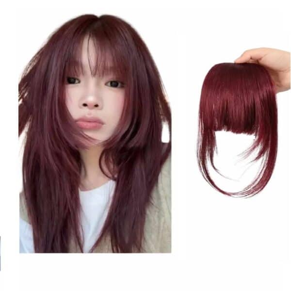 Φράντζα Ποστίς με 2 κλιπ και ραβώμενη σε  Κόκκινο red μπορντό χρώμα - Image 2