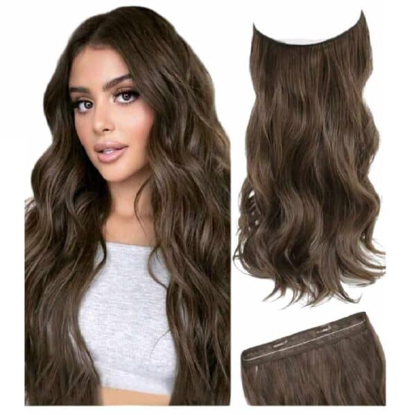 Τρέσα με 4 κλιπ και λάστιχο για έξτρα όγκο συνθετικής τρίχας υψηλής ποιότητας - Καστανό Brown 20 Inches - Image 2