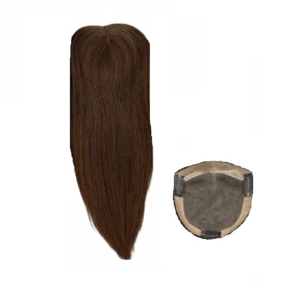 Γυναικείο Topper Τουπέ κορυφής μαλλιών από 100% φυσική τρίχα  Full lace ( ραμμένο σε διαφάνεια ) - Καστανό Brown 18 inches - Image 3