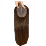 Γυναικείο Topper Τουπέ κορυφής μαλλιών από 100% φυσική τρίχα  Full lace ( ραμμένο σε διαφάνεια ) - Καστανό Brown 18 inches - Image 2