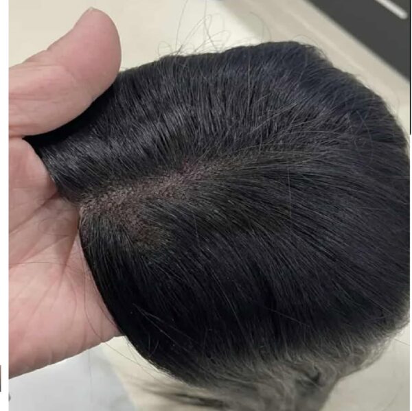 Γυναικείο Topper Τουπέ κορυφής μαλλιών από 100% φυσική τρίχα  Full lace ( ραμμένο σε διαφάνεια ) - Black Μαύρο 18 inches - Image 3