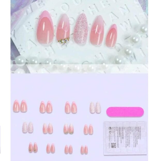 Press-on Nails Ψεύτικα νύχια σετ nail art 24 Τμχ  + 1 κόλλα- Pink Dream - Image 2