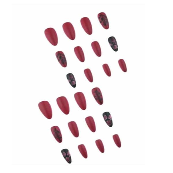Press-on Nails Ψεύτικα νύχια σετ nail art 24 Τμχ  + 1 κόλλα- Dark Red Passion - Image 2