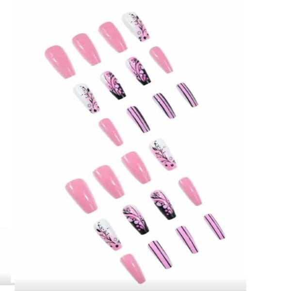 Press-on Nails Ψεύτικα νύχια σετ nail art 24 Τμχ  + 1 κόλλα- Pink Designs - Image 2
