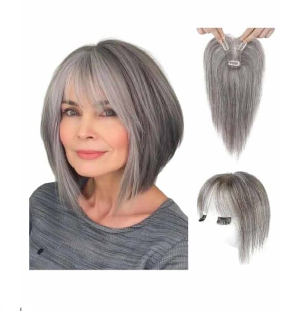 Γυναικείο Topper Τουπέ κορυφής μαλλιών με κλιπ μεγάλης επιφάνειας  10 inches - Grey - Image 2