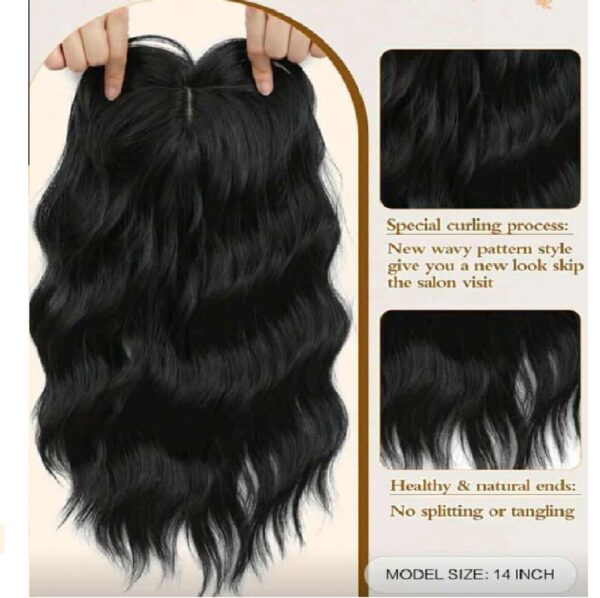 Topper- Τουπέ κορυφής με κλιπ μεγάλης επιφάνειας  - Μαύρο χρώμα  14  inches - Image 2