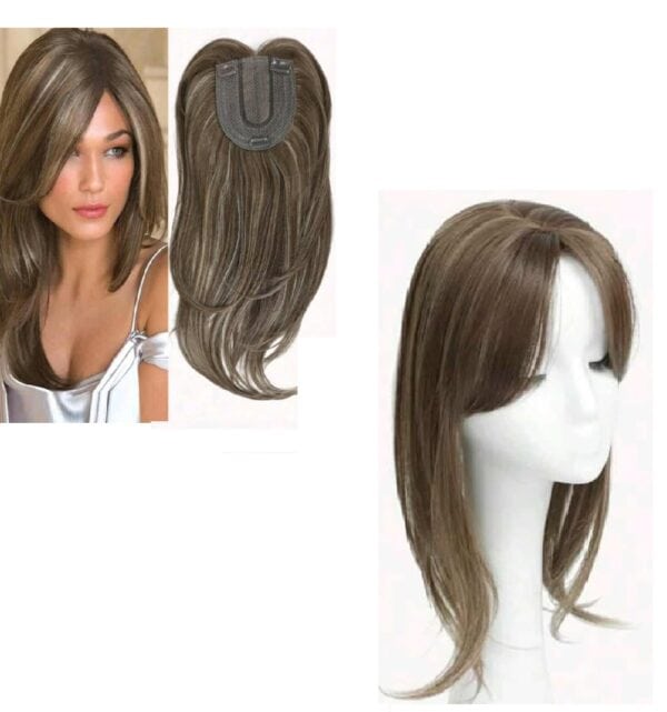 Γυναικείο Topper Τουπέ κορυφής μαλλιών με κλιπ μεγάλης επιφάνειας  14 inches - Καστανό με ανταύγειες - Image 3