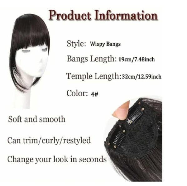 Φράντζα Ποστίς με 2 κλιπ και ραβώμενη σε  Μαύρο χρώμα - Image 2