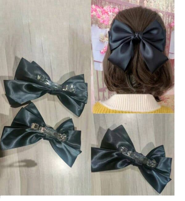 Clip -Κοκαλάκι μαλλιών Σάτεν μεγάλος φιόγκος 13cm - Glossy Black - Image 3