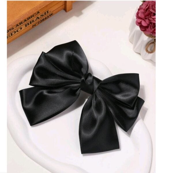 Clip -Κοκαλάκι μαλλιών Σάτεν μεγάλος φιόγκος 13cm - Glossy Black - Image 2