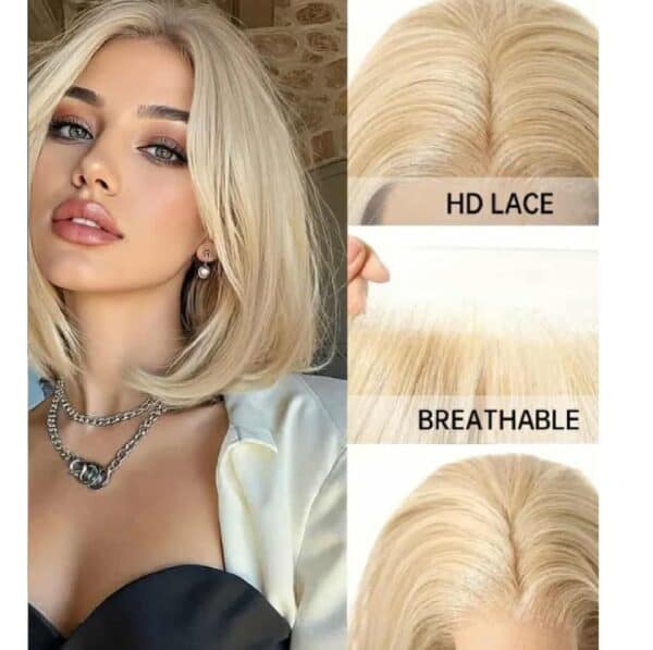 Γυναικεία περούκα Full lace 13x4 (αόρατη εφαρμογή) σε ξανθό χρώμα συνθετική υψηλής ποιότητας 12 inches - Image 2