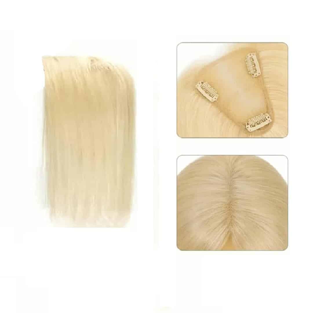 blonde-topper-hair-alopecia-thinn-hair-human-hair Γυναικείο Topper Τουπέ κορυφής μαλλιών από φυσική τρίχα Full lace ( ραμμένο σε διαφάνεια ) - Ξανθό πλατινέ 12 inches - Image 1