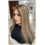 Γυναικείο Topper Τουπέ κορυφής μαλλιών από φυσική τρίχα με ημιδιάφανη βάση 16cm*17cm - Καστανό με ανταύγειες 16 inches - Image 2