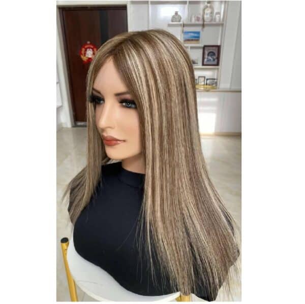 Γυναικείο Topper Τουπέ κορυφής μαλλιών από φυσική τρίχα με ημιδιάφανη βάση 16cm*17cm - Καστανό με ανταύγειες 16 inches - Image 2