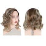 Γυναικεία περούκα Full lace 13x4 (αόρατη εφαρμογή) σε Καστανό μελί με ξανθές ανταύγειες χρώμα συνθετική υψηλής ποιότητας 12 inches