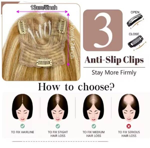 Γυναικείο Topper Τουπέ κορυφής μαλλιών από φυσική τρίχα  Full lace ( ραμμένο σε διαφάνεια ) - Ξανθό με ανταύγειες  12 inches - Image 3