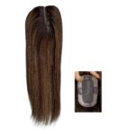 Γυναικείο Topper Τουπέ κορυφής μαλλιών από φυσική τρίχα με διάφανη βάση 8cm*14cm - Καστανό σκούρο  μελί ανταύγειες Hawaii 18 inches