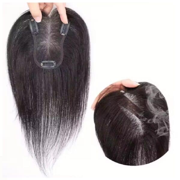 Γυναικείο Topper Τουπέ κορυφής μαλλιών από φυσική τρίχα  Full lace ( ραμμένο σε διαφάνεια ) - Φυσικό μαύρο 12 inches - Image 3