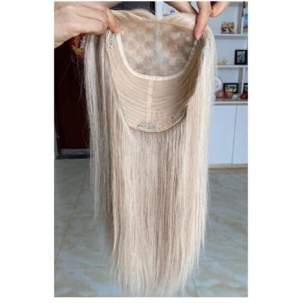 Γυναικείο Topper Τουπέ κορυφής μαλλιών από φυσική τρίχα με διάφανη βάση 22cm*22cm - Ξανθό 18Α/60 16 inches - Image 3