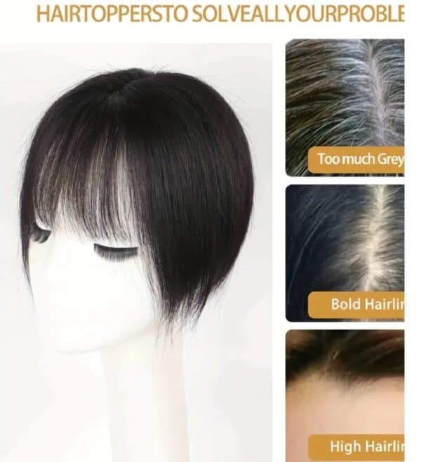 Γυναικείο Topper Τουπέ κορυφής μαλλιών από φυσική τρίχα με 3 κλιπ  - Καστανό Μόκα Brown 12 inches - Image 3