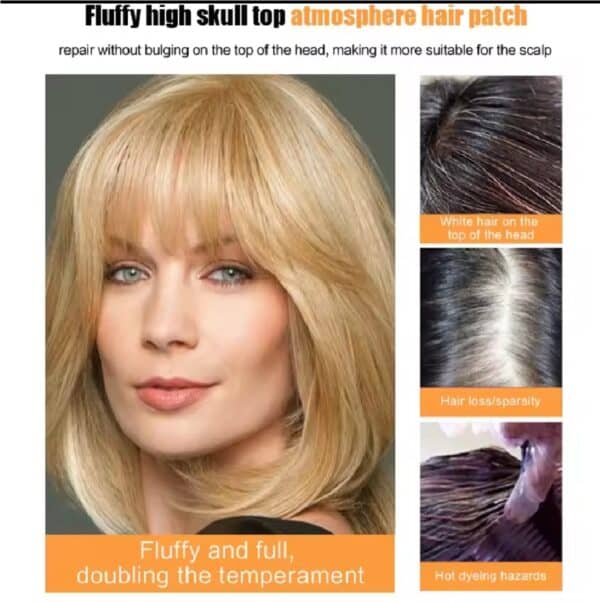 Γυναικείο Topper Τουπέ κορυφής μαλλιών από φυσική τρίχα  Full lace ( ραμμένο σε διαφάνεια ) - Ξανθό με ανταύγειες  12 inches - Image 4