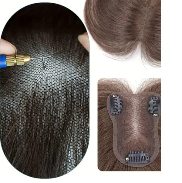 Γυναικείο Topper Τουπέ κορυφής μαλλιών από φυσική τρίχα  Full lace ( ραμμένο σε διαφάνεια ) - Καστανό σκούρο Brown 12 inches - Image 4